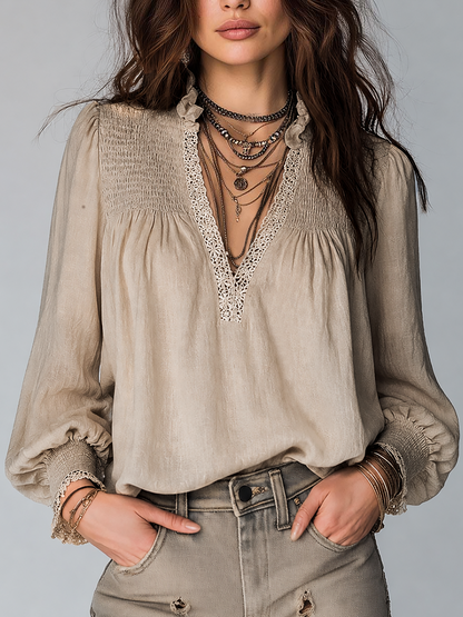 Camicetta vintage beige in cotone e lino – dettaglio 2