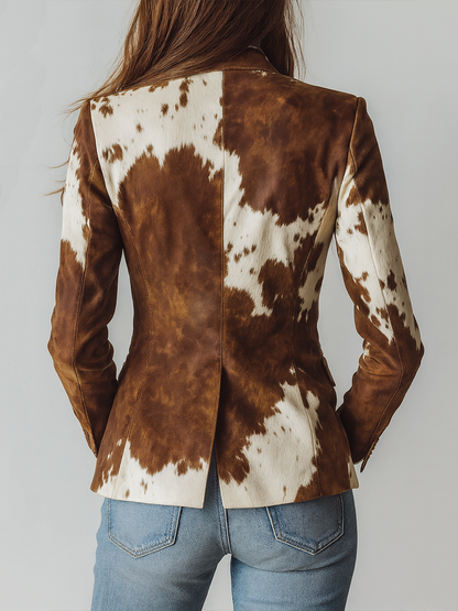 Blazer in camoscio marrone stampa mucca – dettaglio
