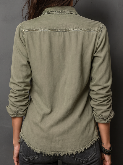 Blusa vintage lavata verde – vista laterale