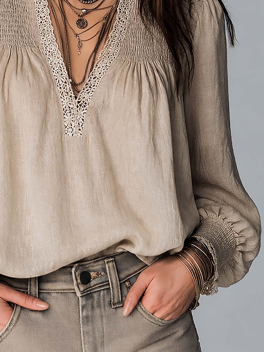 Camicetta vintage beige in cotone e lino – dettaglio 3