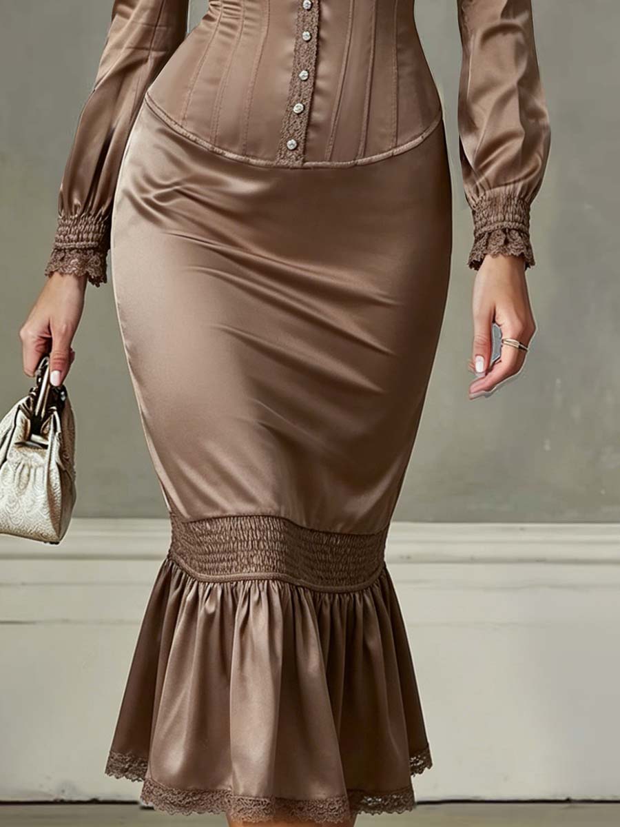 Vestito midi beige moka – vista laterale