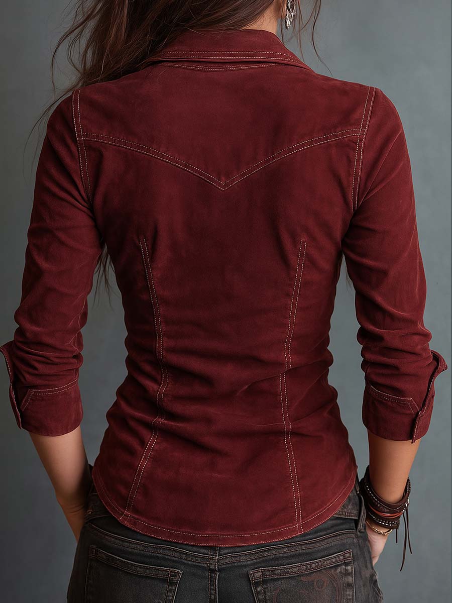 Camicia di jeans vintage rosso cipria – dettaglio 2