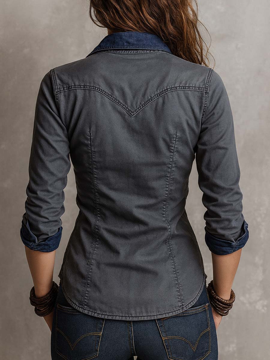 Camicia in denim blu lavato vintage – dettaglio