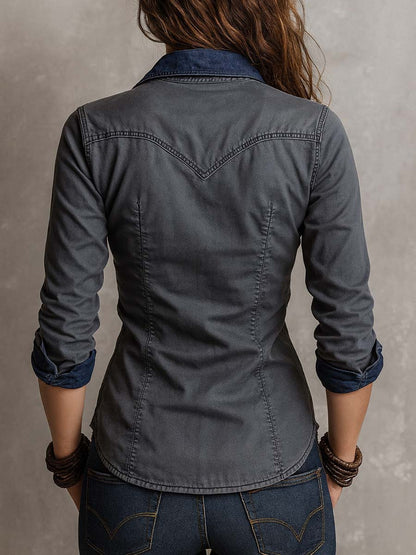 Camicia in denim blu lavato vintage – dettaglio
