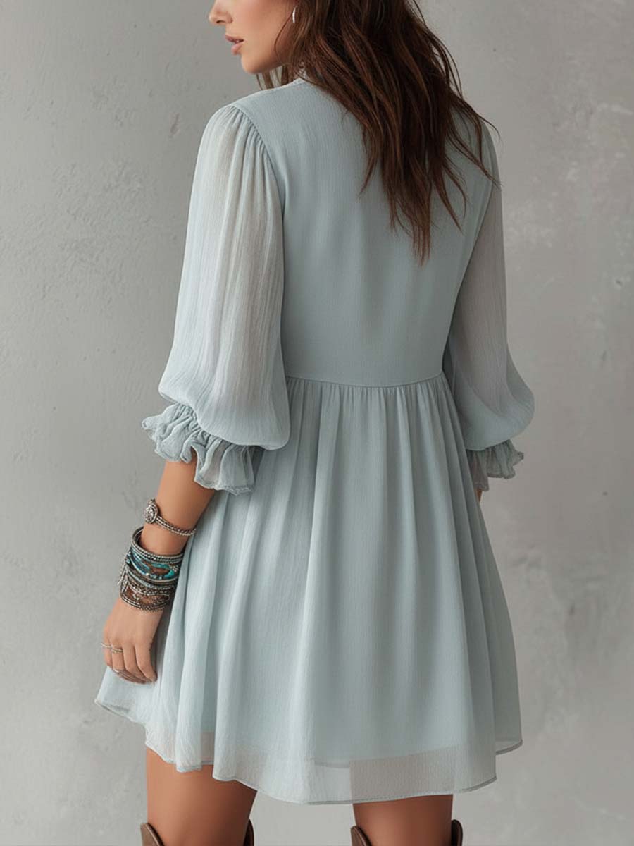 Vestito mini retrò azzurro in chiffon – vista laterale