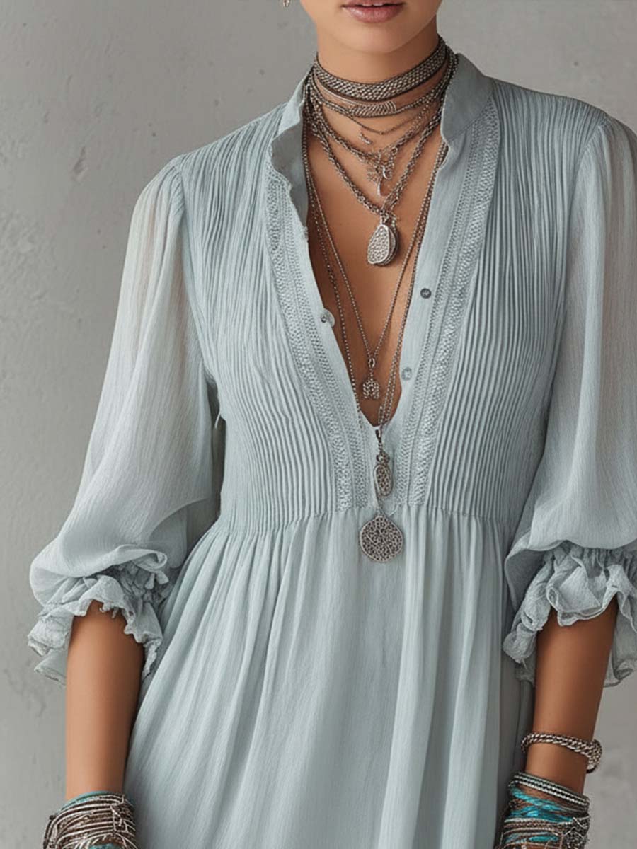 Vestito mini retrò azzurro in chiffon – dettaglio