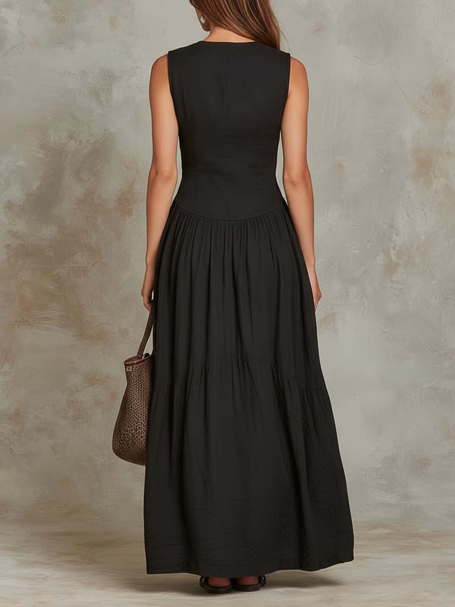 Vestito lungo in cotone nero – vista intera