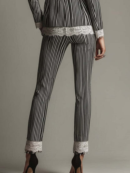 Pantaloni vintage in pizzo a righe neri – dettaglio 2