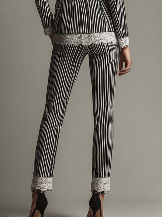 Pantaloni vintage in pizzo a righe neri – dettaglio 2