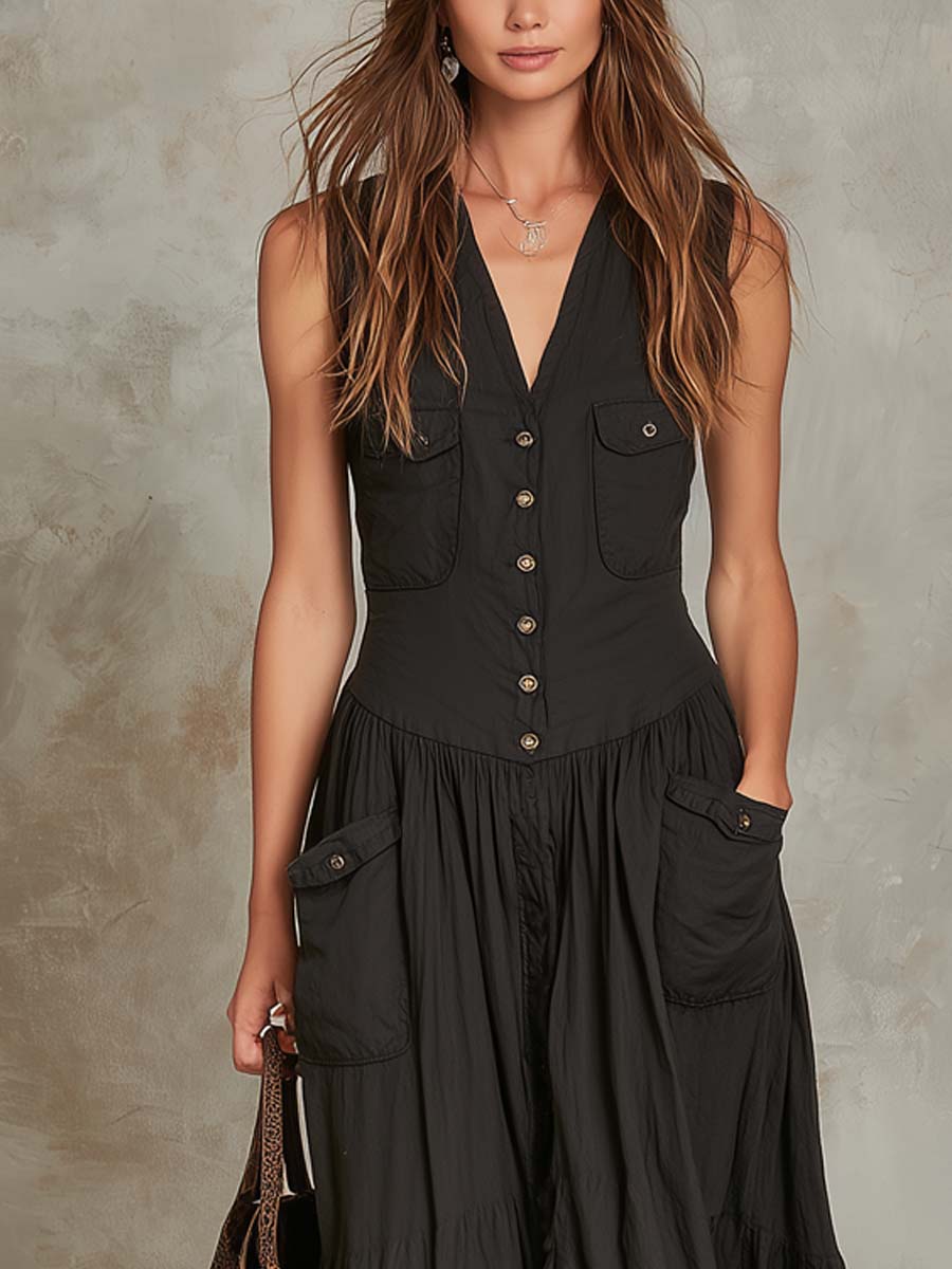Vestito lungo in cotone nero – dettaglio