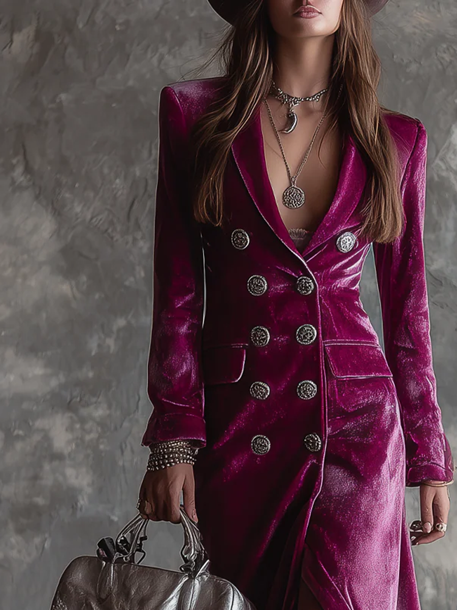 Blazer lungo in velluto viola – dettaglio 2