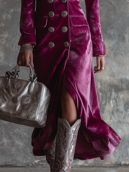 Blazer lungo in velluto viola – vista frontale