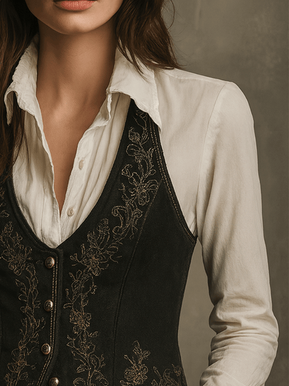 Gilet boho nero in velluto ricamato – dettaglio 3