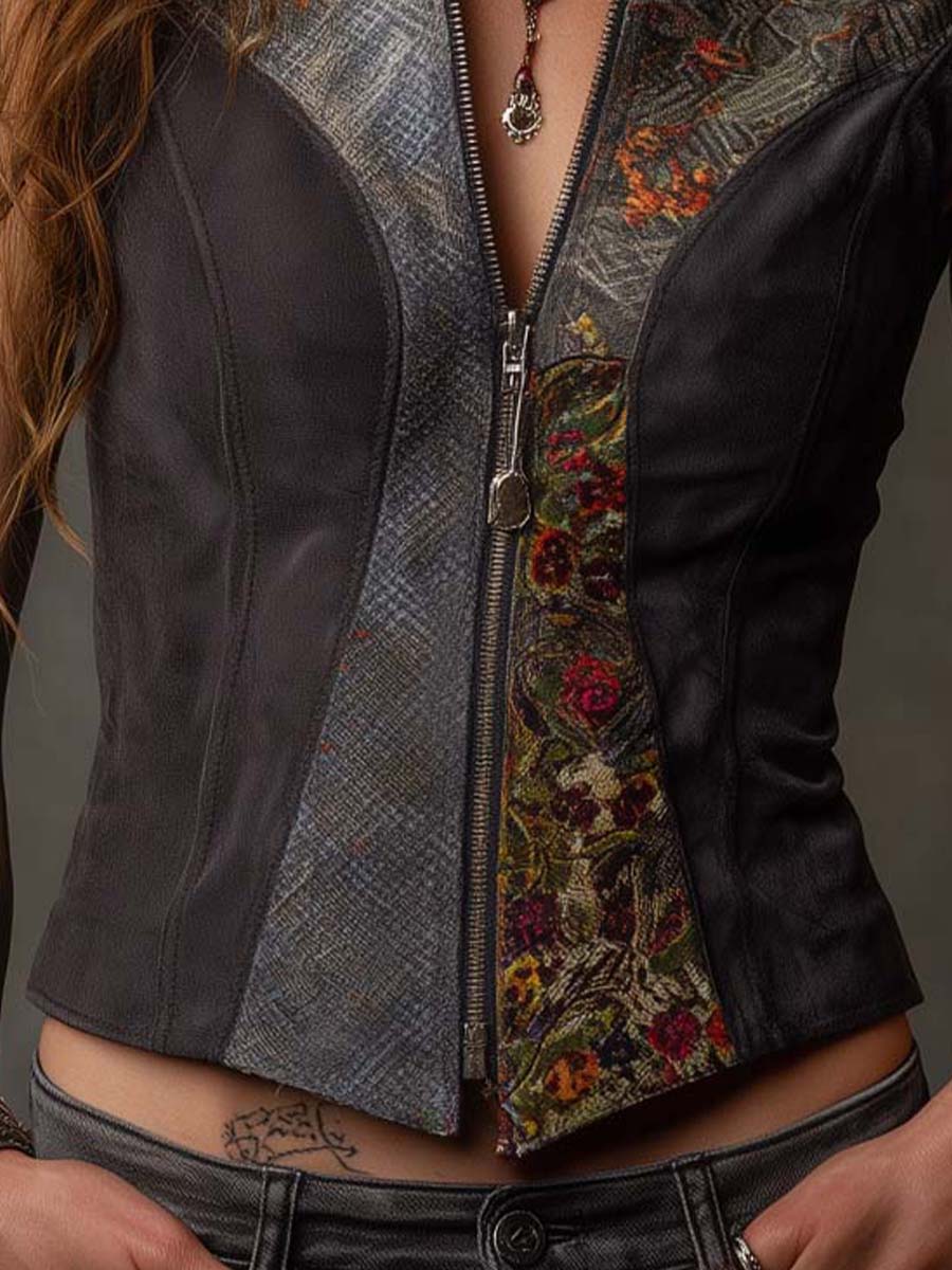 Gilet patchwork in ecocamoscio grigio scuro – dettaglio 6