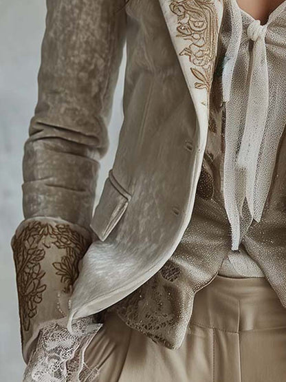Blazer in velluto avorio ricamato – vista laterale
