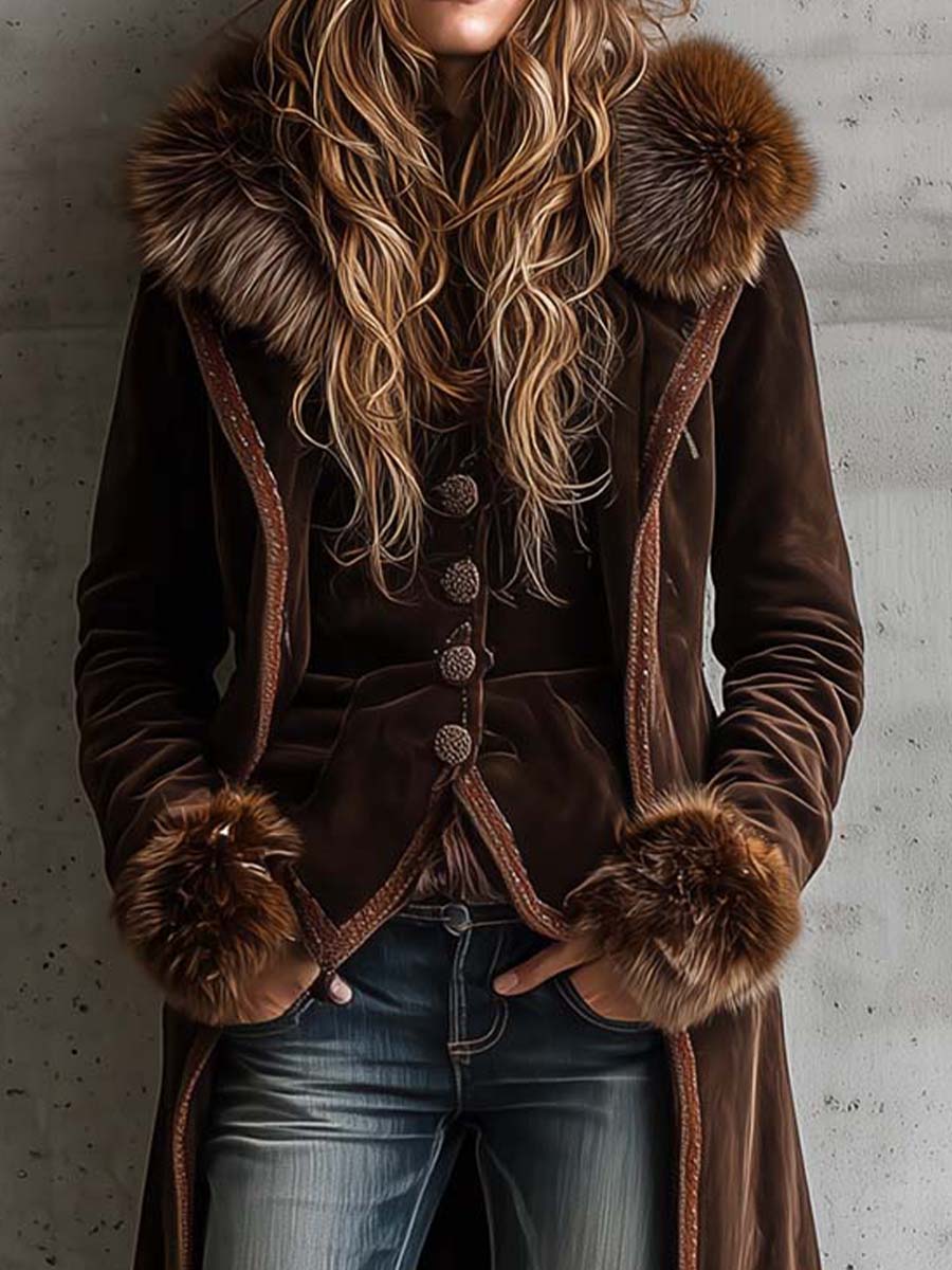 Cappotto lungo in camoscio cioccolato – dettaglio 4