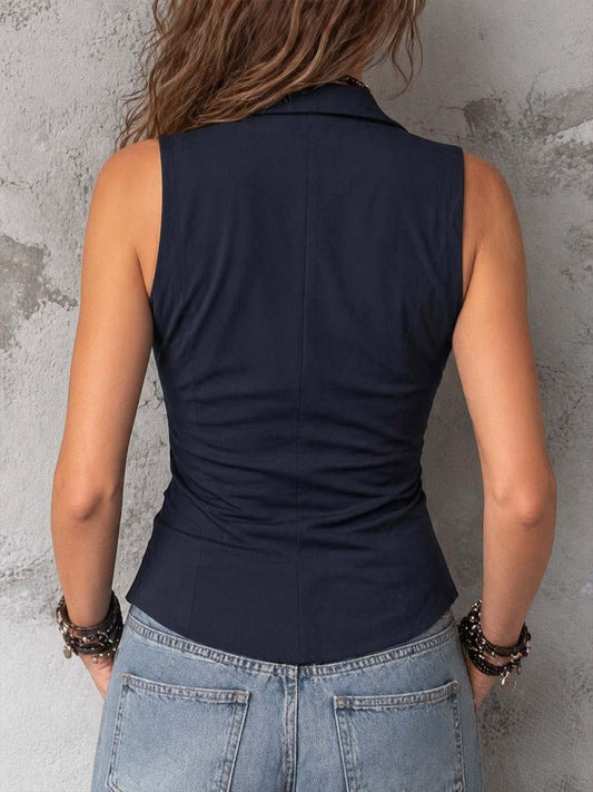 Gilet blu navy con collo Peter Pan – vista posteriore