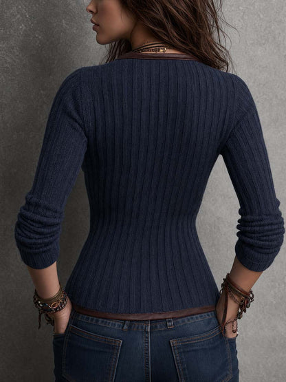 Giacca in maglia blu navy – vista 3