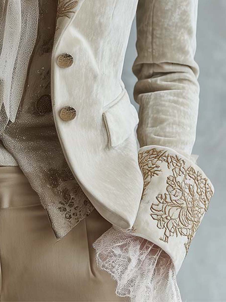 Blazer in velluto avorio ricamato – dettaglio del tessuto