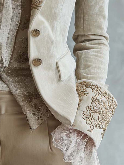 Blazer in velluto avorio ricamato – dettaglio del tessuto