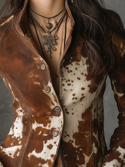 Giacca in camoscio animalier marrone – look completo
