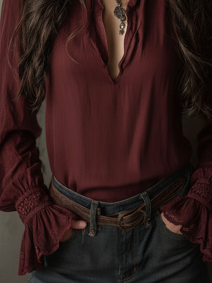 Blusa boho rosso vino – in movimento