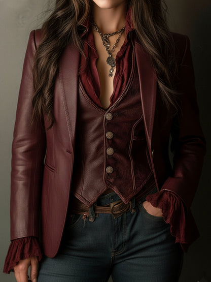Blazer vintage bordeaux in ecopelle – dettaglio 5