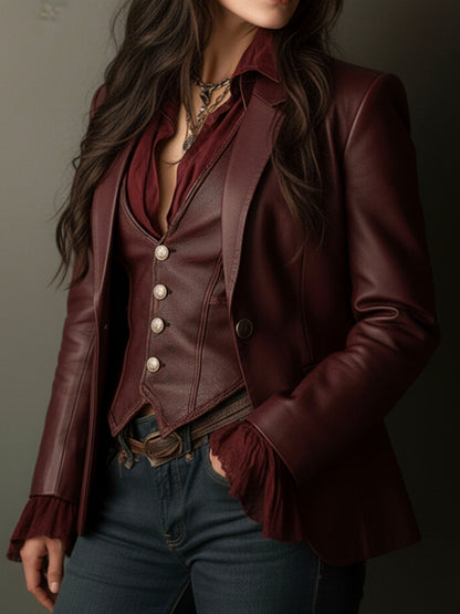 Blazer vintage bordeaux in ecopelle – dettaglio 4