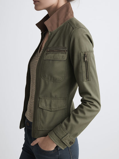 Giacca cargo verde oliva con tasche utility – dettaglio 9