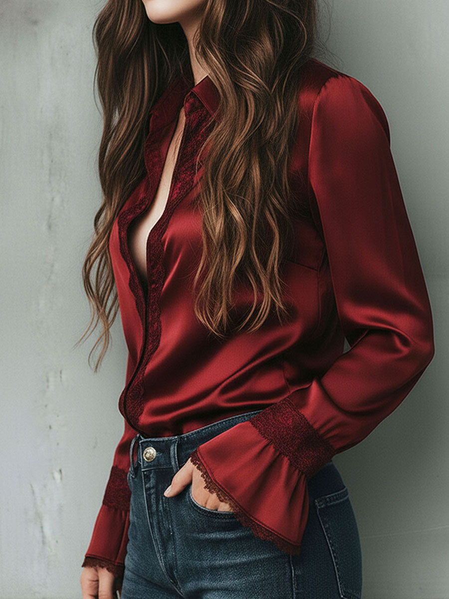 Blusa in raso bordeaux – particolare