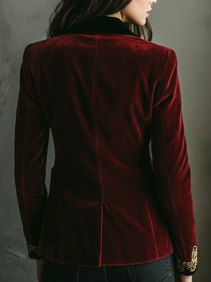 Blazer in velluto bordeaux ricamato – look completo