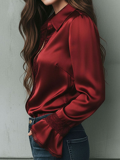 Blusa in raso bordeaux – vista d'insieme