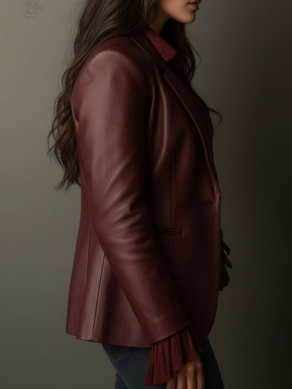 Blazer vintage bordeaux in ecopelle – dettaglio 3