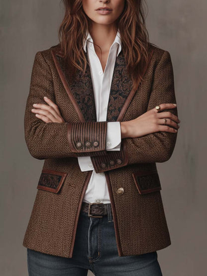 Blazer in tweed spigato marrone – vista posteriore