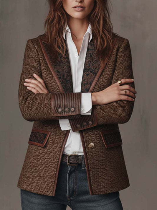 Blazer in tweed spigato marrone – vista posteriore