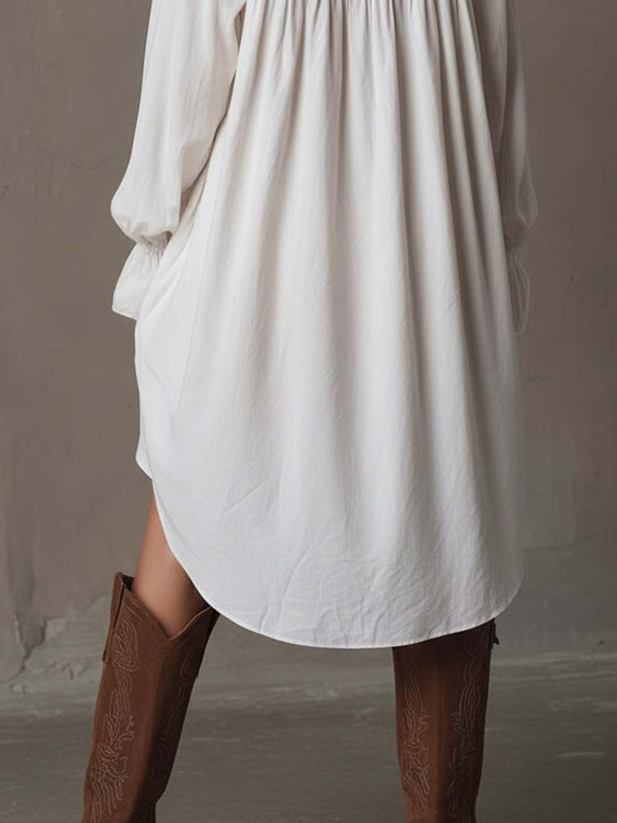 Mini abito retrò in pizzo bianco a maniche lunghe – dettaglio 4