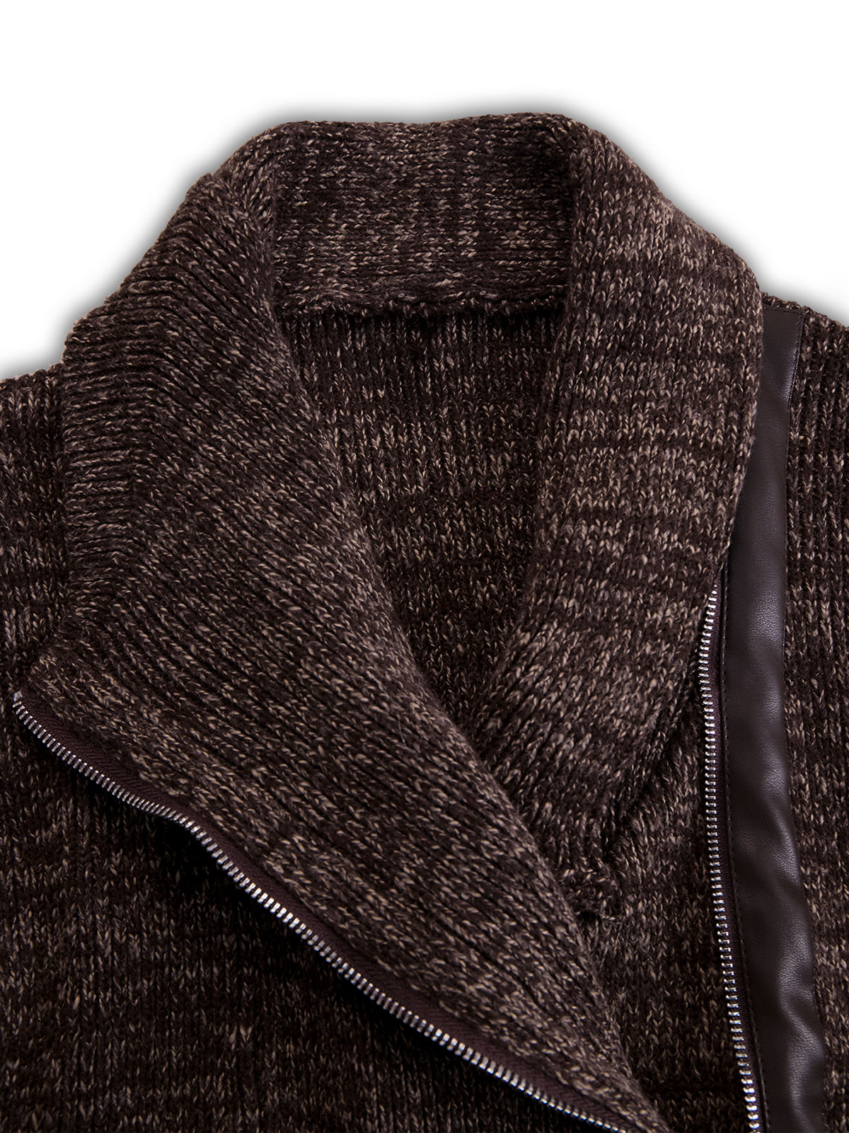 Giacca in maglia marrone con zip asimmetrica – dettaglio 11