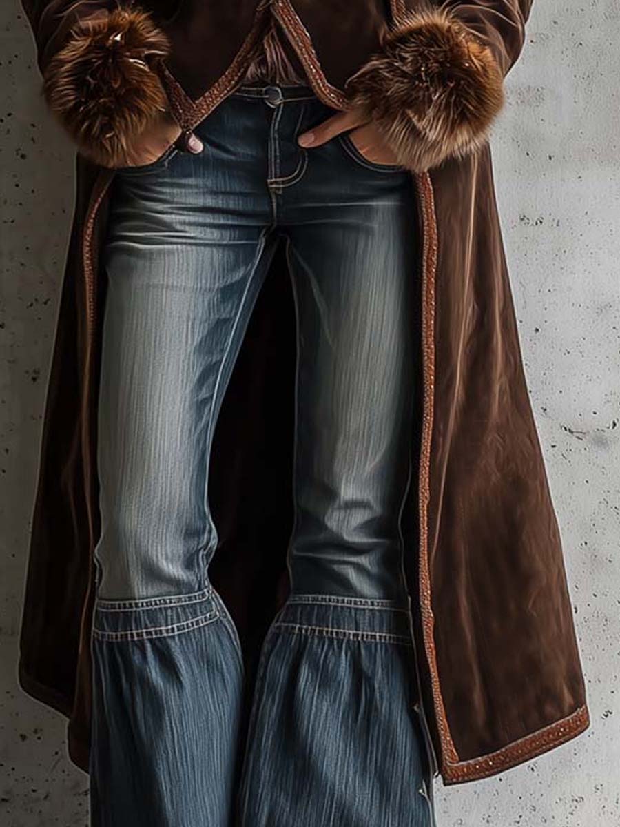 Cappotto lungo in camoscio cioccolato – dettaglio 5