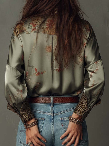 Camicia in raso verde salvia – vista laterale