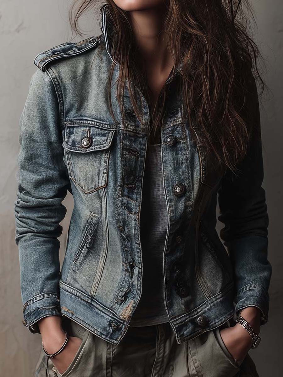 Giacca di jeans delavé blu – dettaglio