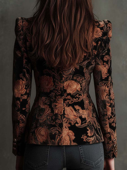 Blazer in velluto nero floreale – dettaglio del tessuto
