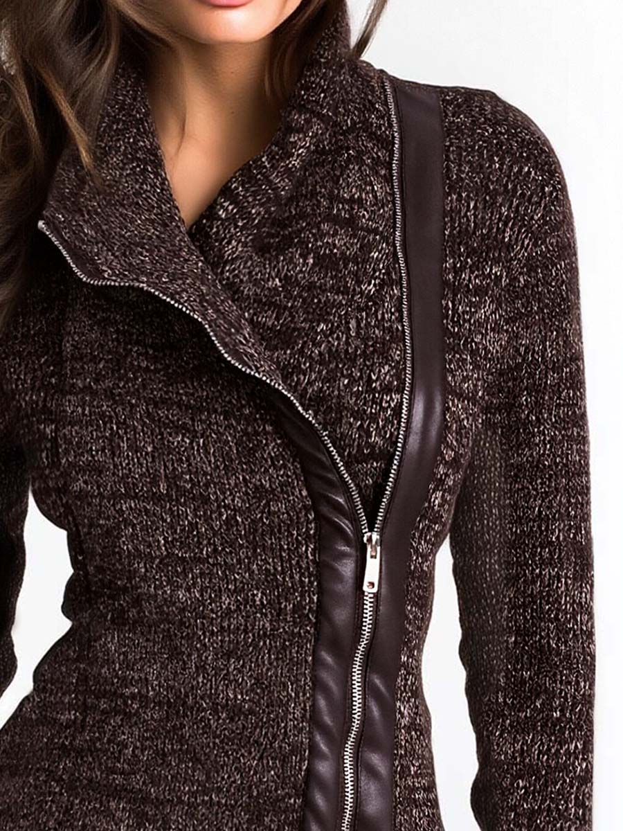 Giacca in maglia marrone con zip asimmetrica – dettaglio 4