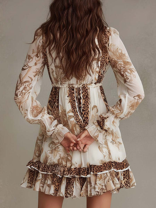 Abito mini crema boho con volant – dettaglio 1