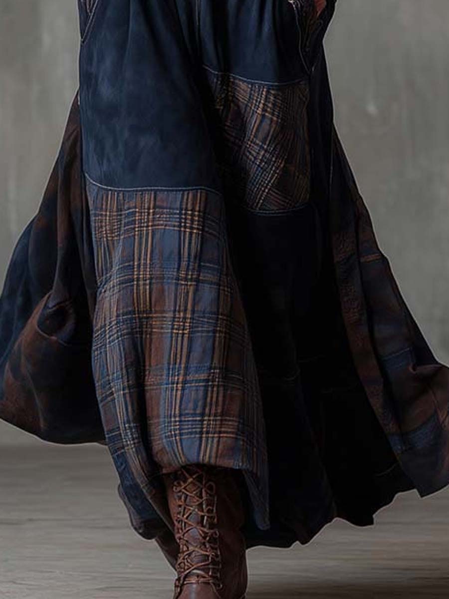 Vestito lungo blu navy patchwork – dettaglio 6