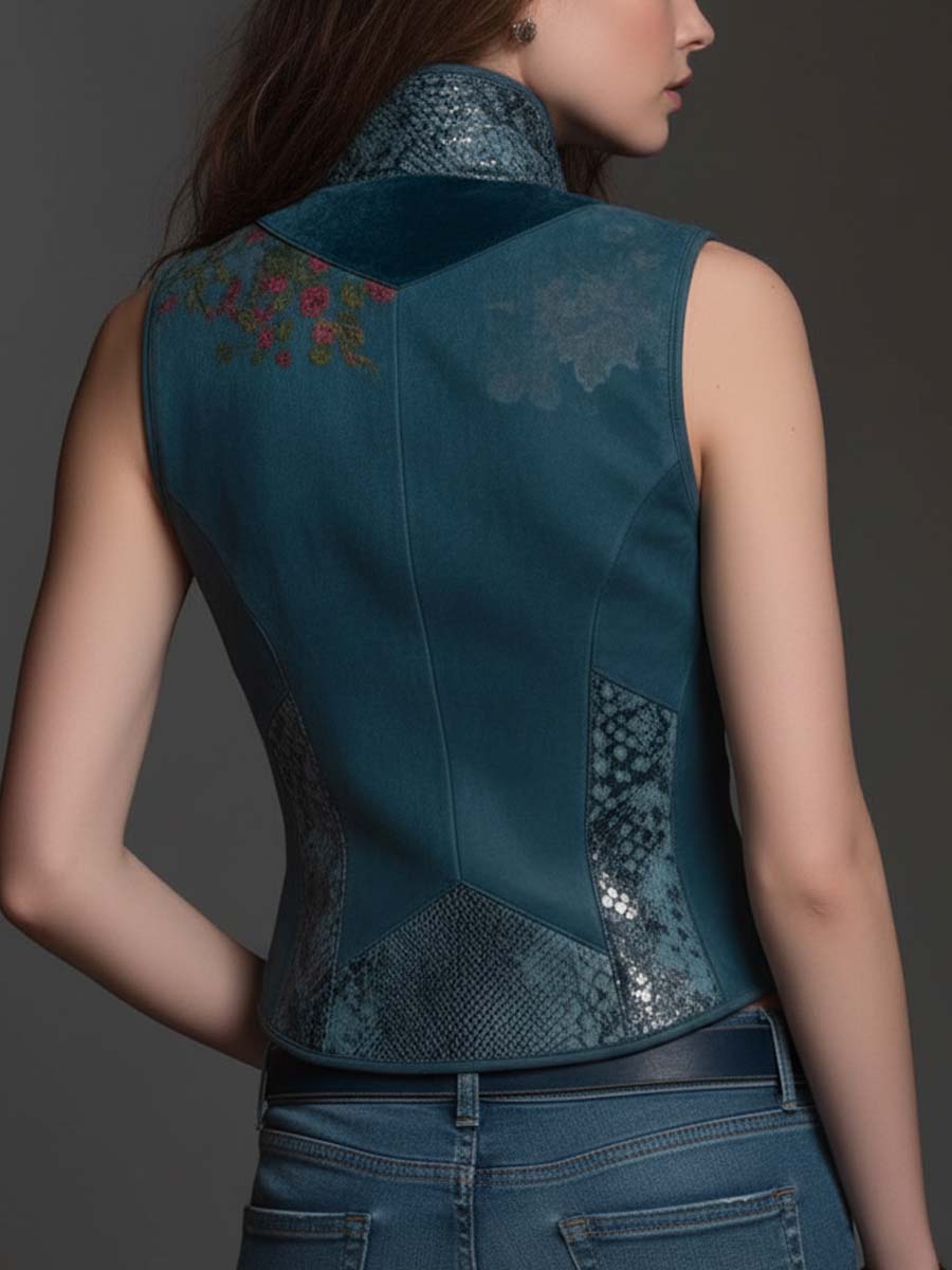 Top gilet in velluto blu petrolio – dettaglio 2
