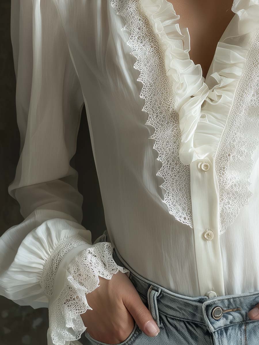 Camicetta bianco avorio con pizzo – dettaglio del tessuto