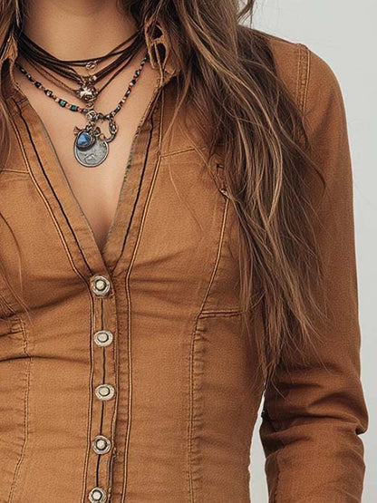 Camicia cammello lavata vintage – vista d'insieme