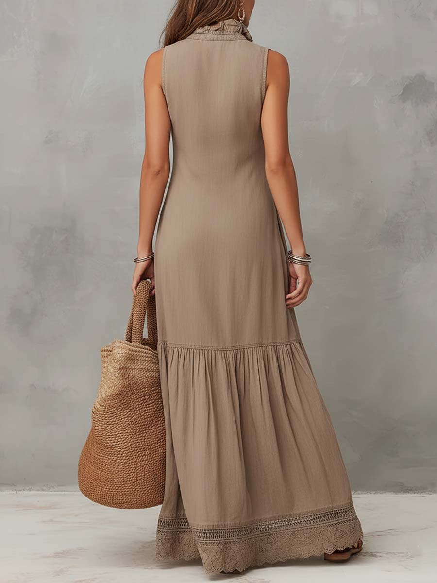 Vestito maxi kaki in cotone – look completo