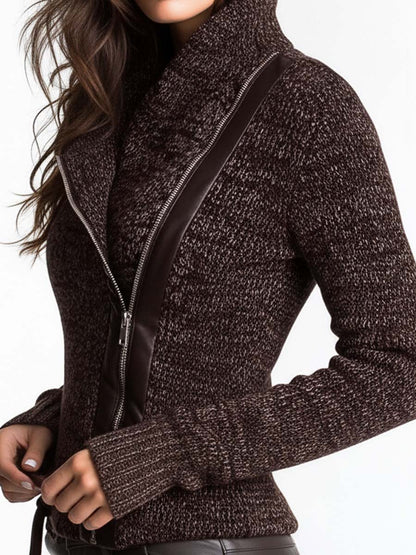 Giacca in maglia marrone con zip asimmetrica – dettaglio 3