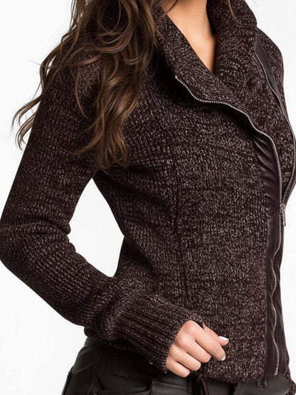 Giacca in maglia marrone con zip asimmetrica – dettaglio 8